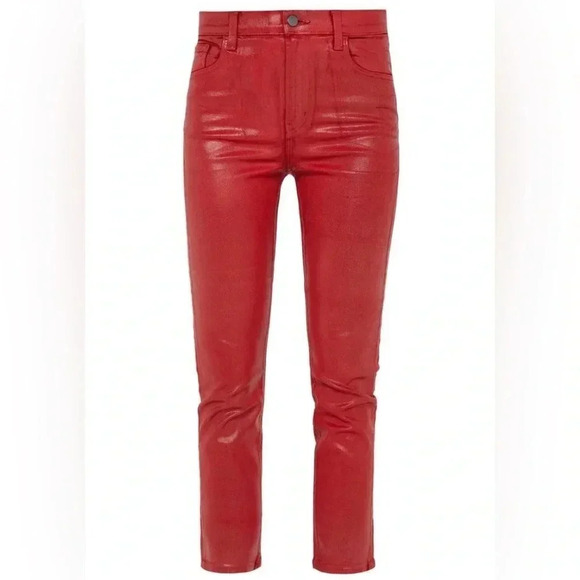 J Brand Ruby High Rise Crop Cigarette Pants Phenomena Sz 26 Red Coated jeans NWT - Picture 2 of 11